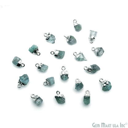 Rough Aquamarine Gemstone 11x5mm Organic Silver Edged Single Bail Connector