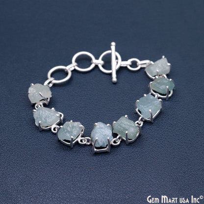 Natural Rough Gemstone In Silver Plated Prong Setting Toggle Clasp Bracelet 7 Inch