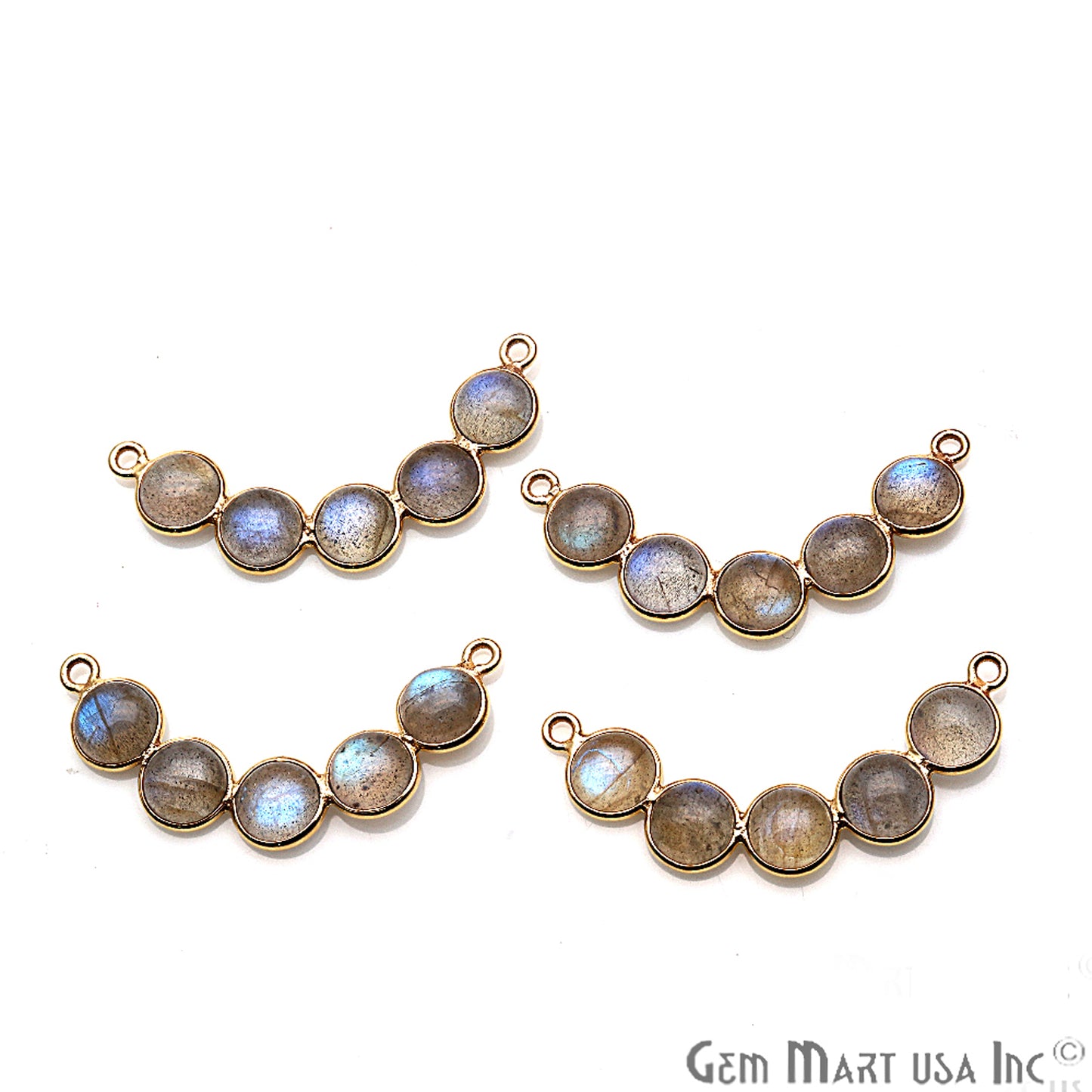 DIY, Labradorite Gold Plated 39x8mm Smiley Chandelier Finding Component - GemmartUSA