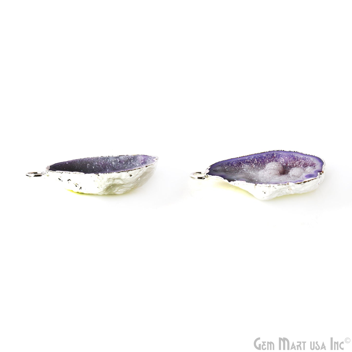 Geode Druzy 21x31mm Organic Silver Electroplated Single Bail Gemstone Earring Connector 1 Pair