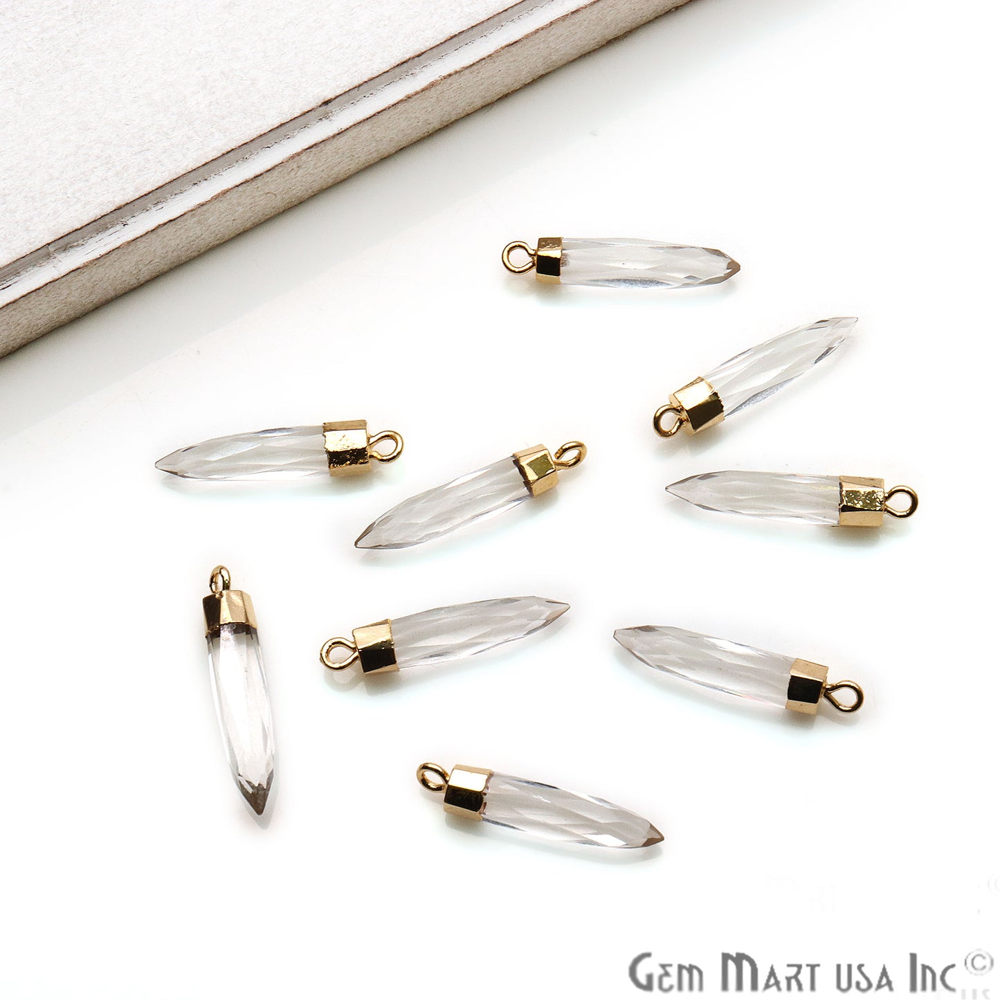 Gemstone Pencil 23x4mm Gold Electroplated Single Plated Connector (Pick Stone) - GemMartUSA