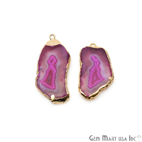 Agate Slice 42x19mm Organic Gold Electroplated Gemstone Earring Connector 1 Pair - GemMartUSA