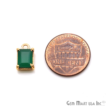 Green Onyx 6x8mm Rectangle Gold Plated Prong Setting Gemstone Connector (Pick Bail) - GemMartUSA