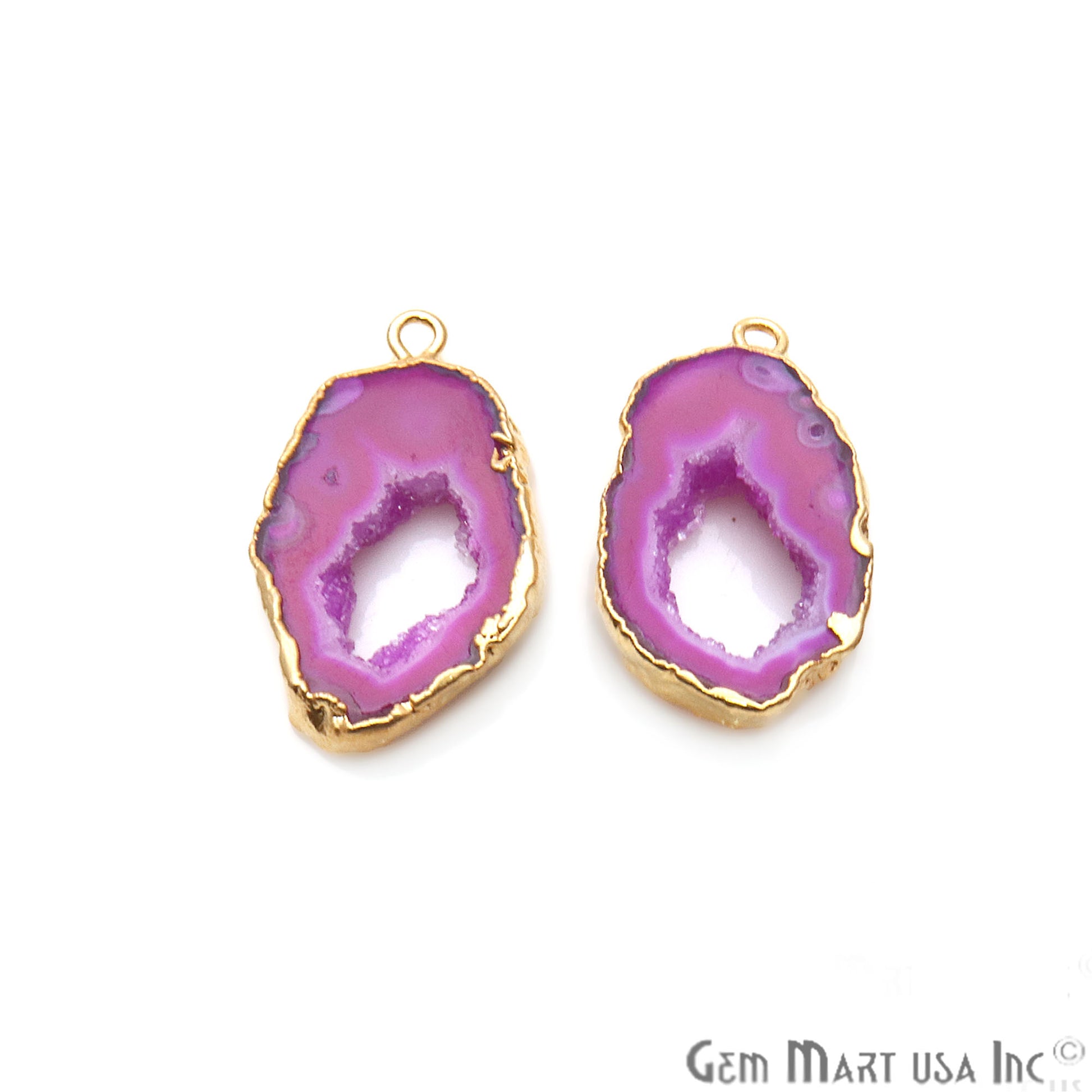 Agate Slice 16x26mm Organic Gold Electroplated Gemstone Earring Connector 1 Pair - GemMartUSA