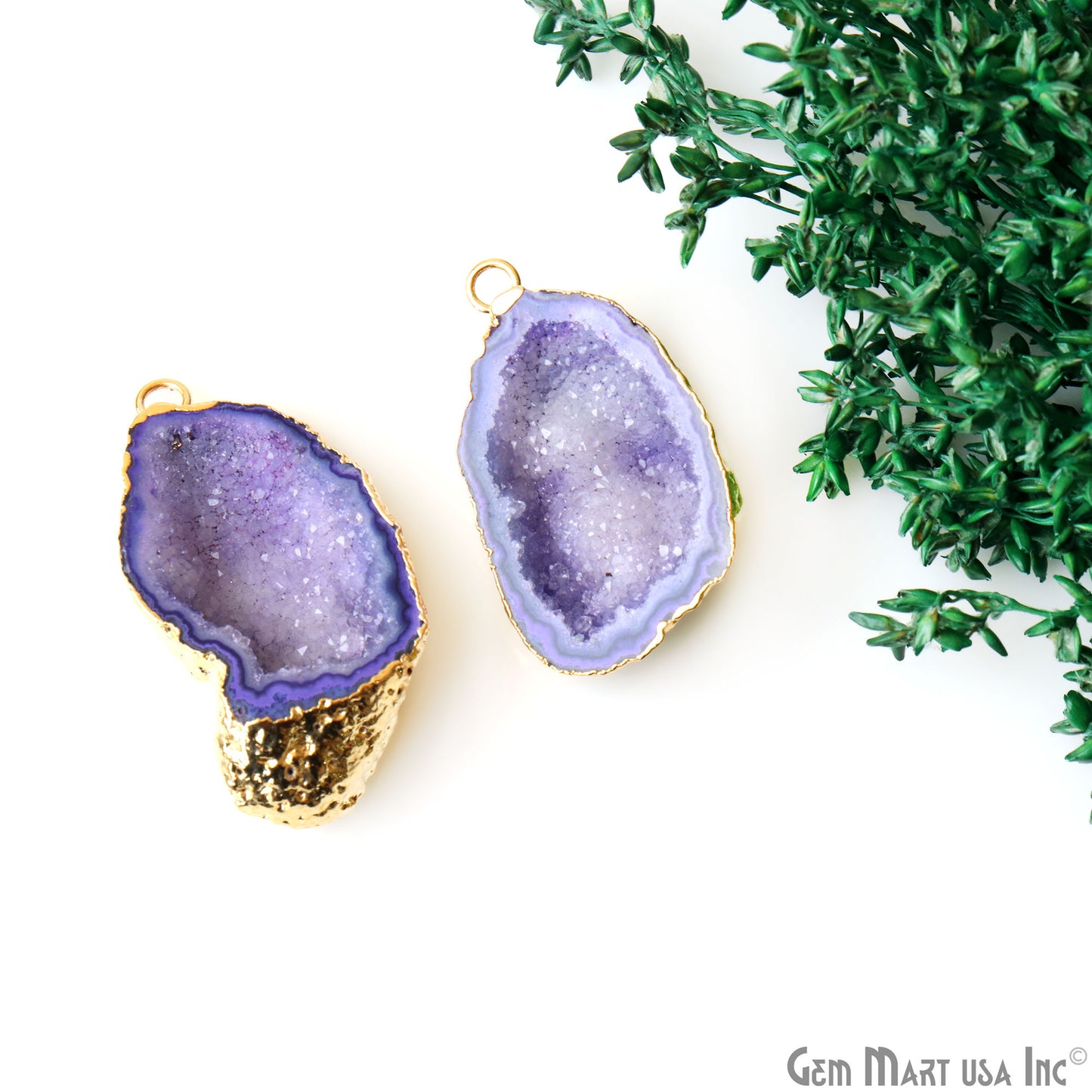 Geode Druzy 22x37mm Organic Gold Electroplated Single Bail Gemstone Earring Connector 1 Pair