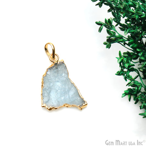 Aquamarine Free Form shape 28x21mm Gold Electroplated Gemstone Single Bail Pendant