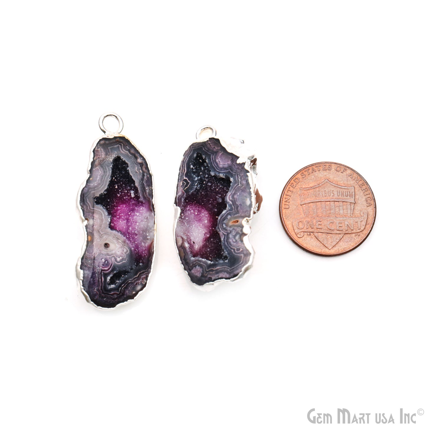 Geode Druzy 35x17mm Organic Silver Electroplated Single Bail Gemstone Earring Connector 1 Pair