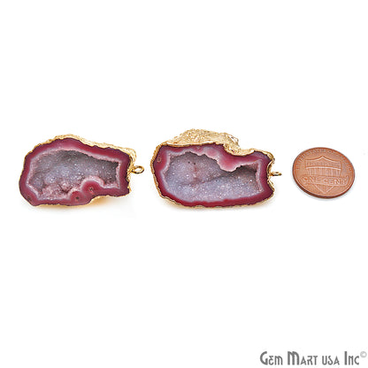 DIY Agate Slice Geode Druzy 40x22mm Gold Electroplated Loop Connector Studs Earrings - GemMartUSA