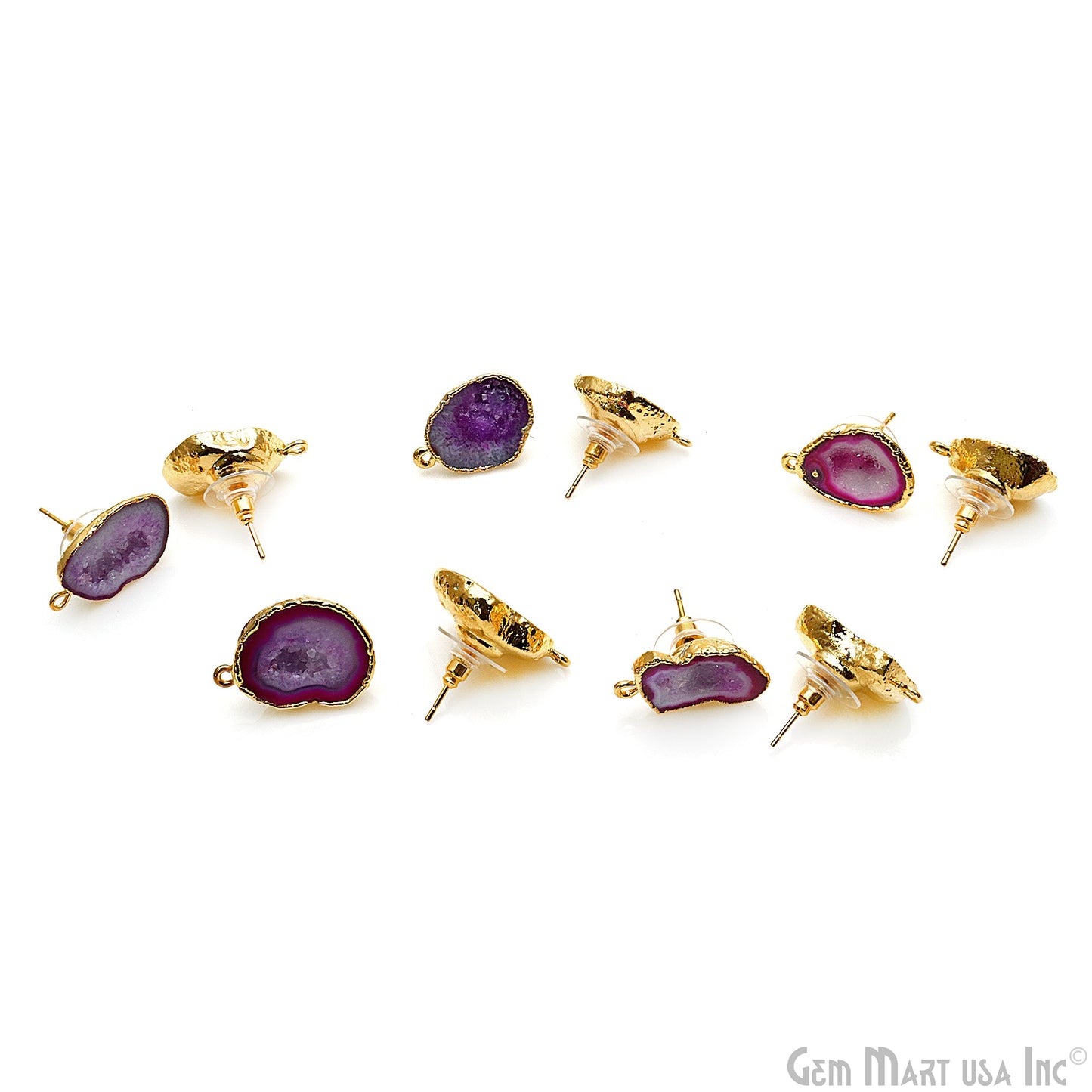 DIY Agate Slice Geode Druzy Gold Edged Loop Connector Studs Earrings