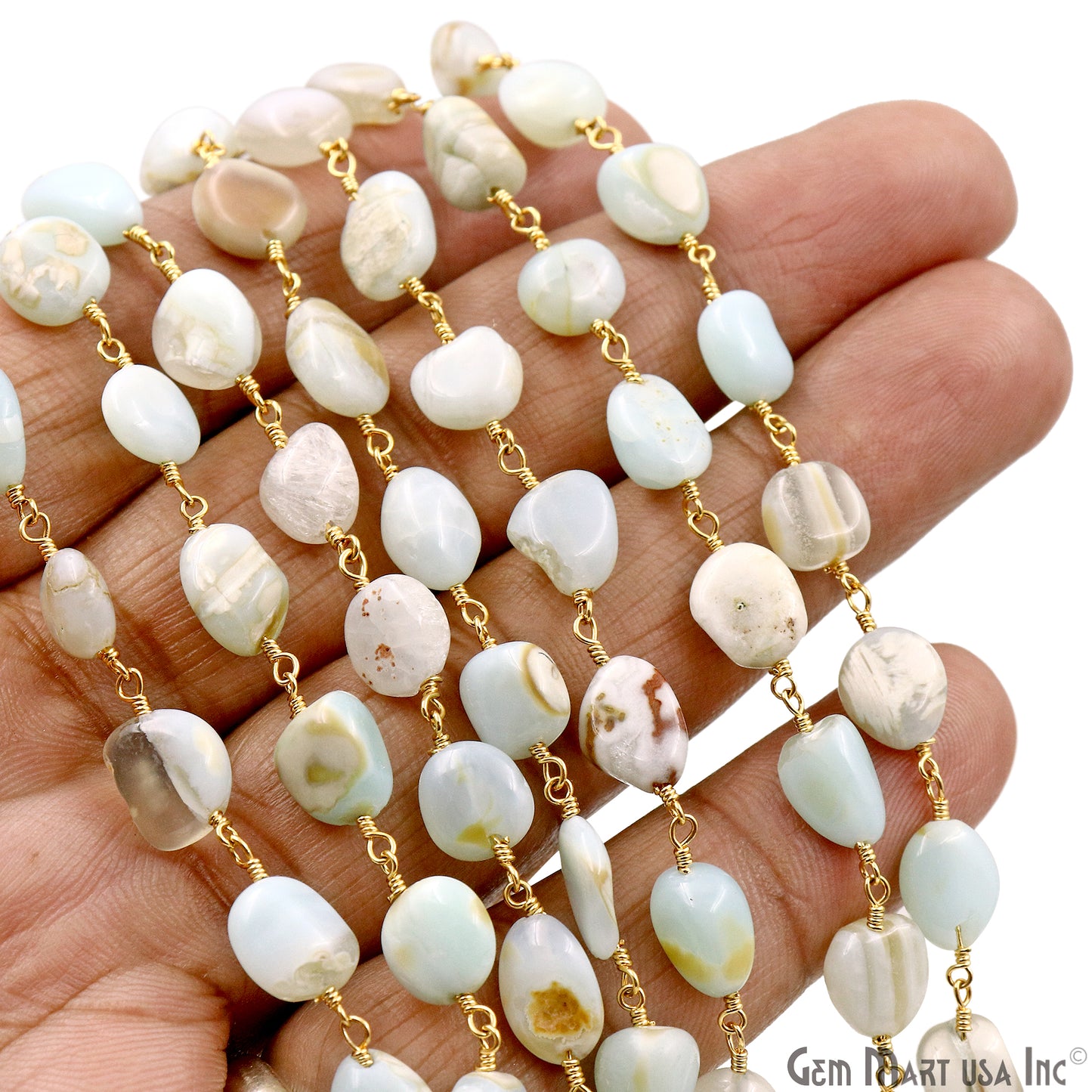 Larimar 8x5mm Tumble Beads Gold Plated Rosary Chain