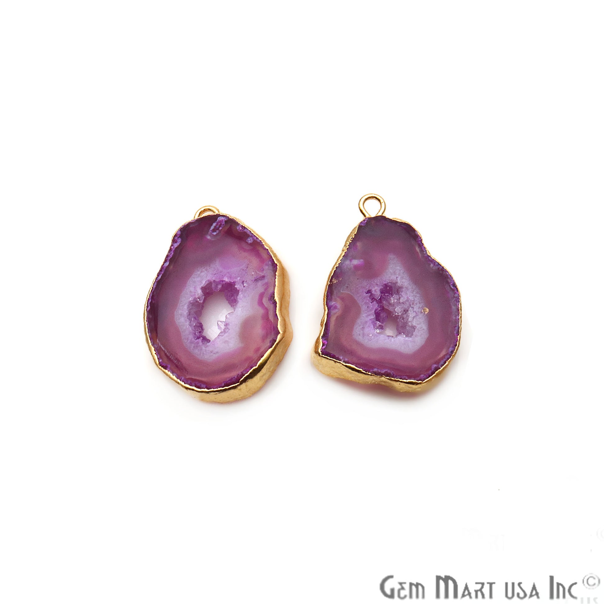 Agate Slice 26x16mm Organic Gold Electroplated Gemstone Earring Connector 1 Pair - GemMartUSA