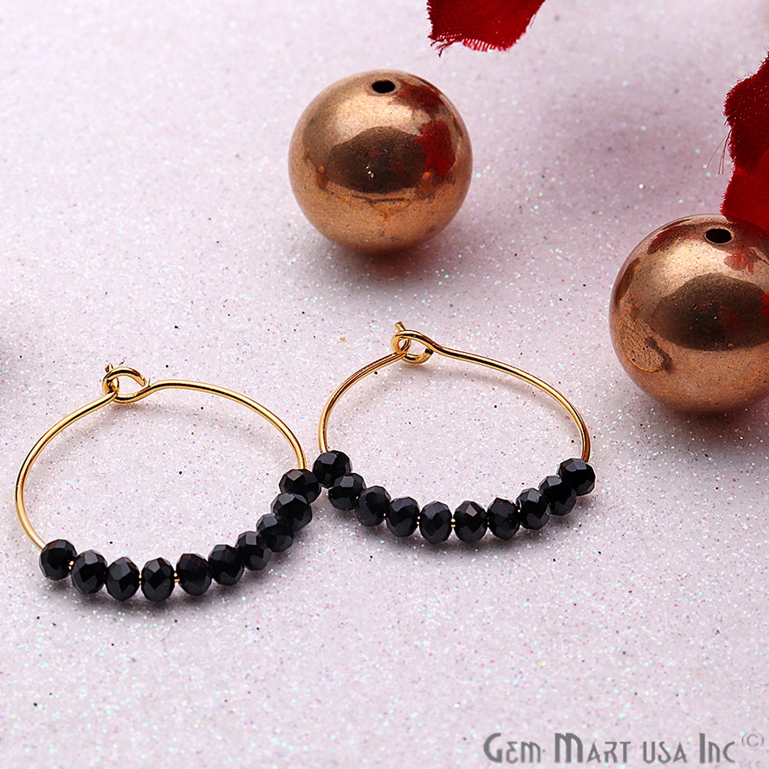 DIY Loop Hoop Gold Plated Gemstone Beaded Earring - 1 pair (Pick Stone) - GemMartUSA