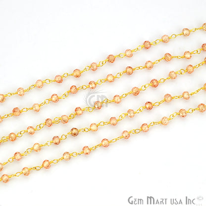 Brown Zircon Faceted 2.5-3mm Gold Plated Wire Wrapped Beads Rosary Chain