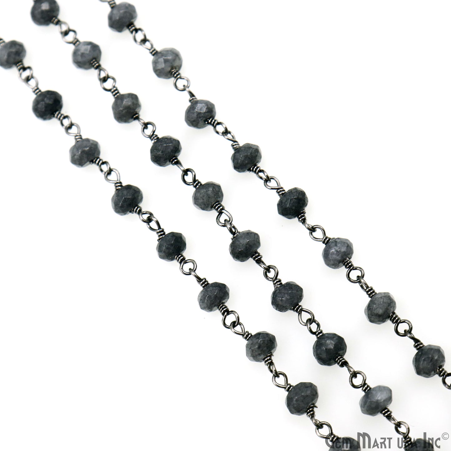 Gray Jade Faceted Beads 4mm Oxidized Gemstone Rosary Chain