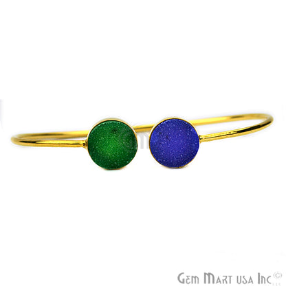 Double Druzy Gemstone Gold Plated Adjustable Bangle Bracelets (Pick Color) - GemMartUSA (744904327215)