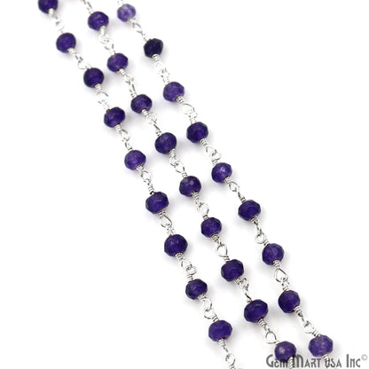 Amethyst Jade Faceted Beads 4mm Silver Plated Gemstone Rosary Chain