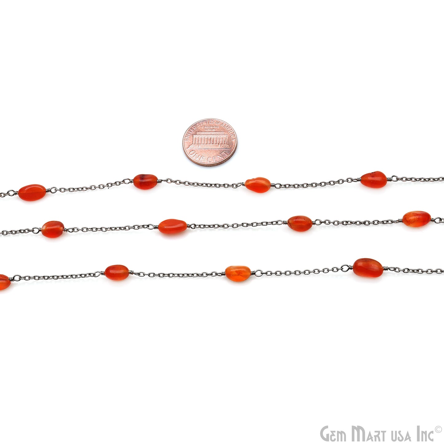 Carnelian Tumble Beads 10x6mm Oxidized Wire Wrapped Rosary Chain