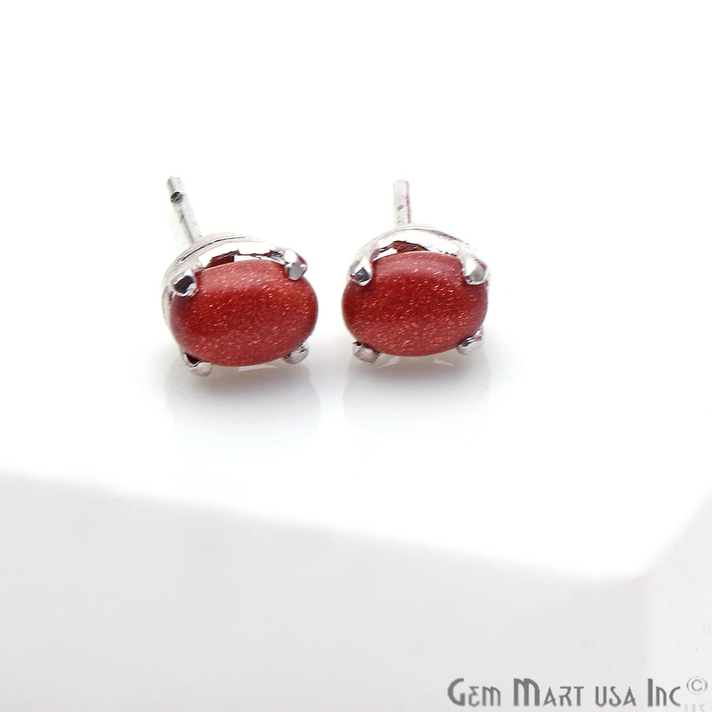 Sunstone 6x4mm Sterling Silver Oval Shape Prong Setting Stud Earring - GemMartUSA