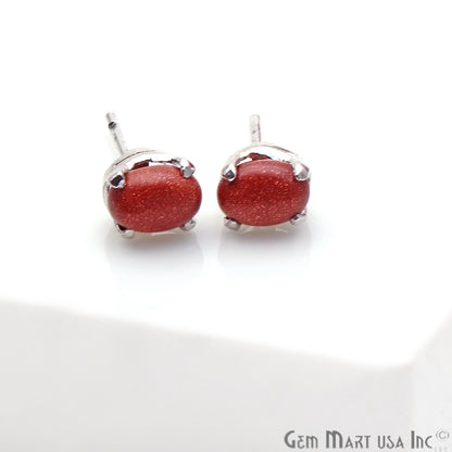 Sunstone 6x4mm Sterling Silver Oval Shape Prong Setting Stud Earring - GemMartUSA