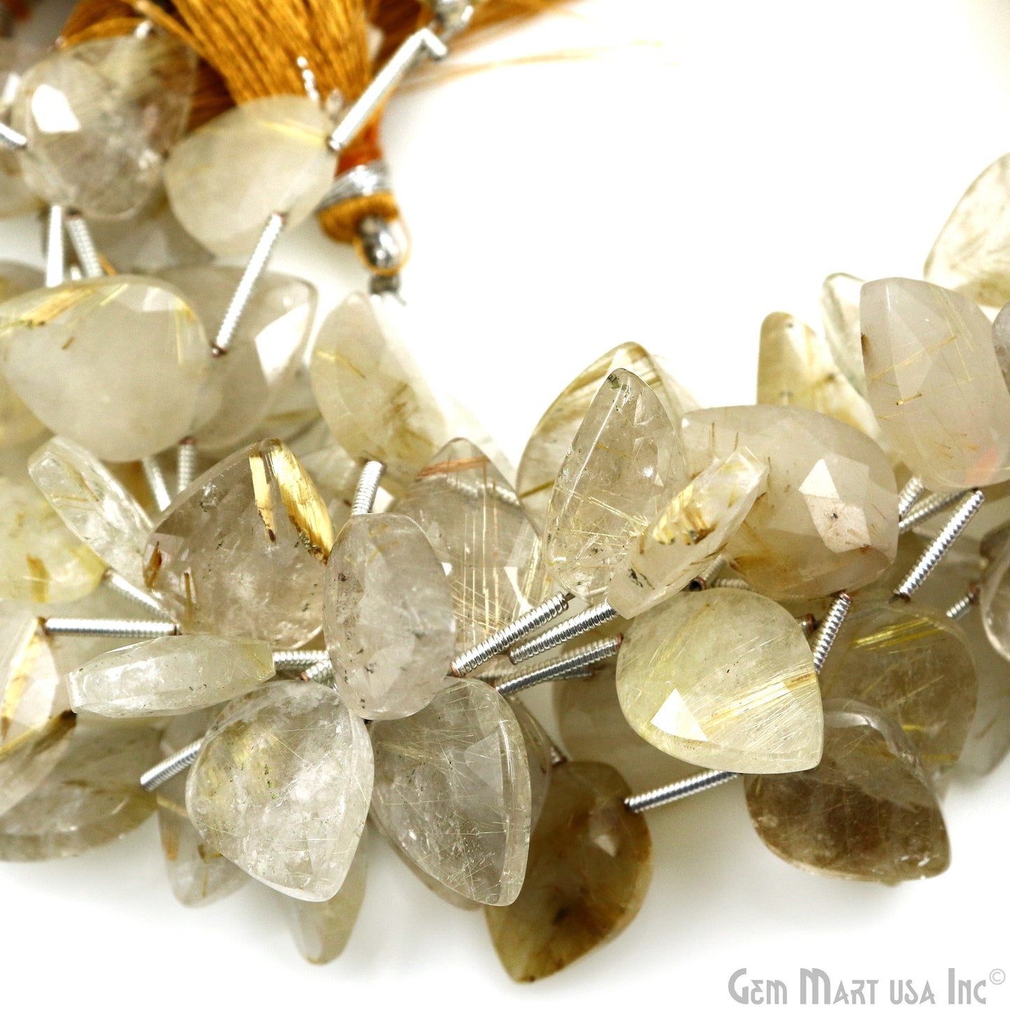 Golden Rutile Kite Beads, 6 Inch Gemstone Strands, Drilled Strung Briolette Beads, Kite Shape, 16x12mm