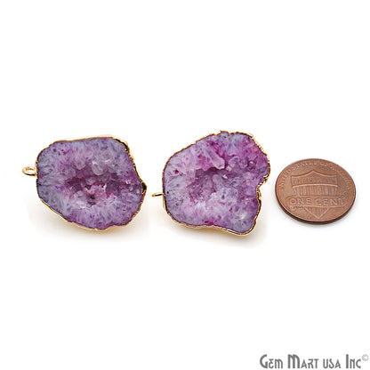 DIY Agate Slice Geode Druzy 32x24mm Gold Electroplated Loop Connector Studs Earrings - GemMartUSA