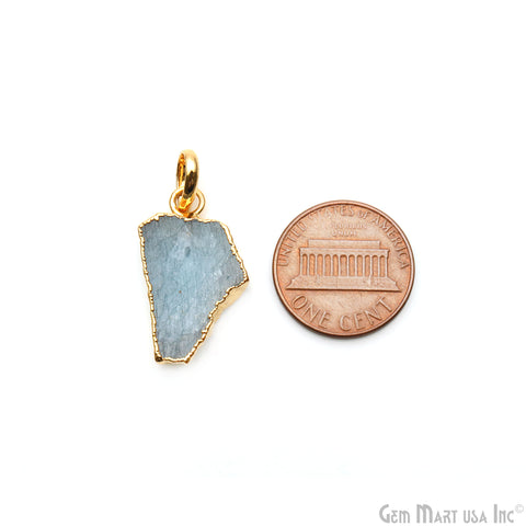 Aquamarine Free Form shape 24x13mm Gold Electroplated Gemstone Single Bail Pendant