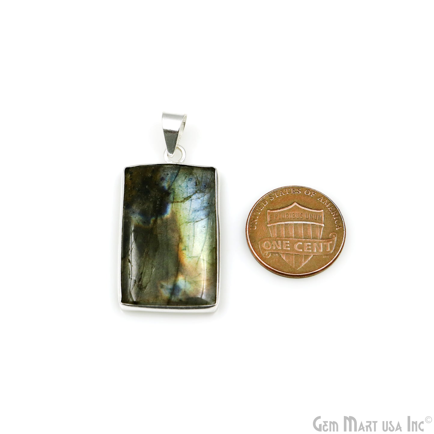 Labradorite Gemstone Rectangle 35x19mm Sterling Silver Necklace Pendant 1PC