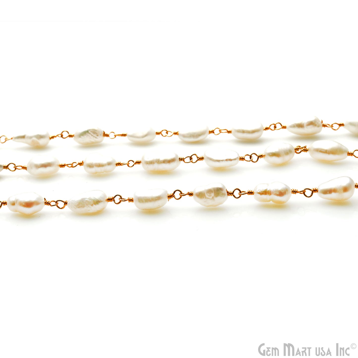 Pearl Free Form 13x11mm Gold Wire Wrapped Rosary Chain