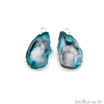 Geode Druzy 34x21mm Organic Silver Electroplated Single Bail Gemstone Earring Connector 1 Pair