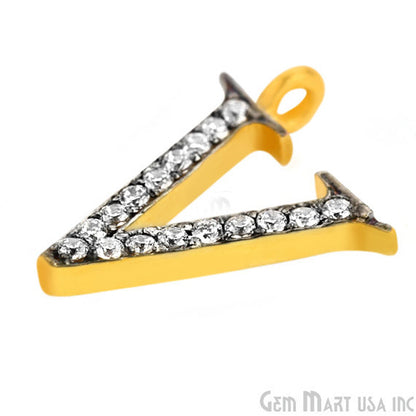 V' Alphabet Charm CZ Pave Gold Vermeil Charm for Bracelet & Pendants - GemMartUSA
