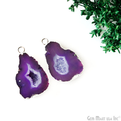 Geode Druzy 21x34mm Organic Silver Electroplated Single Bail Gemstone Earring Connector 1 Pair