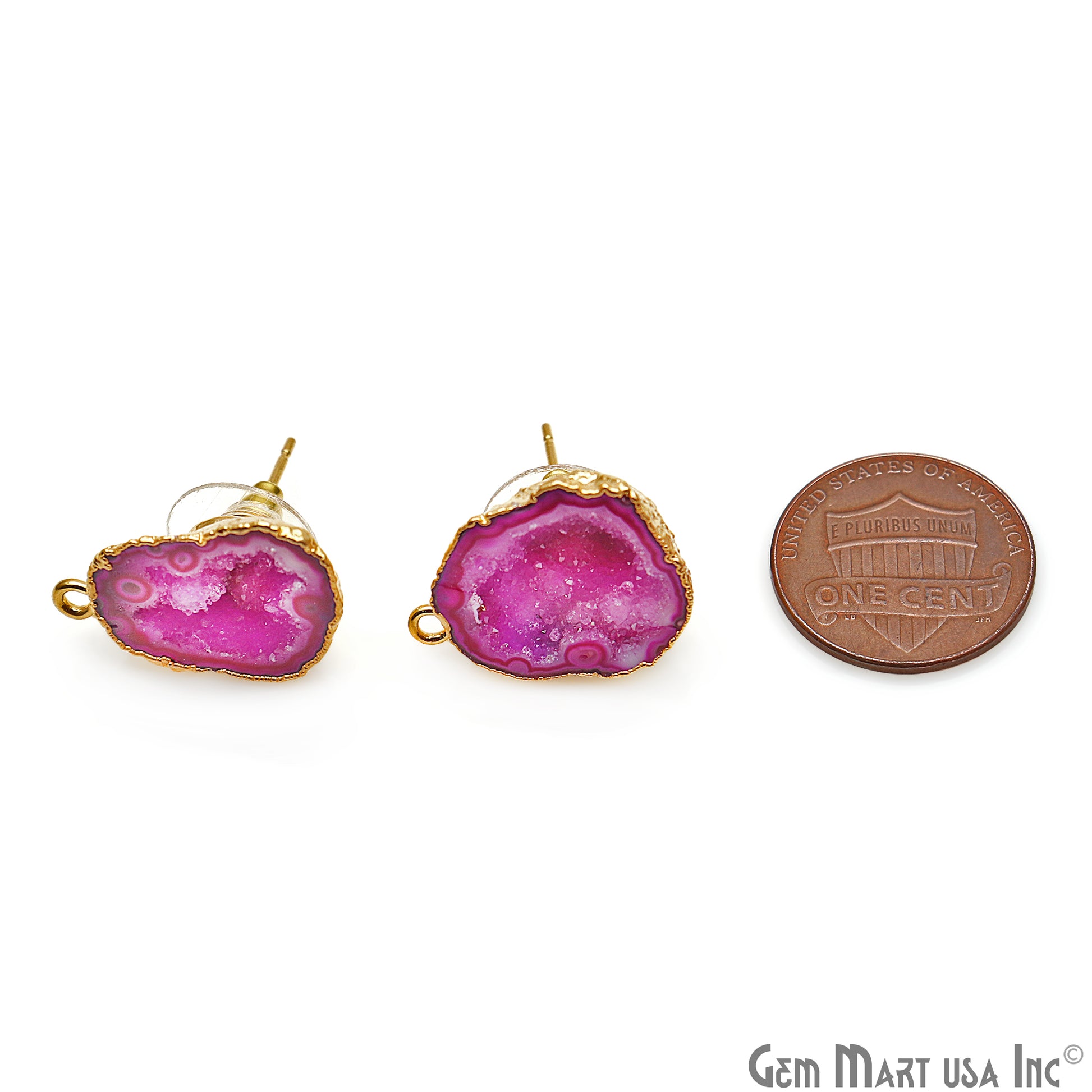 DIY Agate Slice Geode Druzy 21x17mm Gold Electroplated Loop Connector Studs Earrings - GemMartUSA