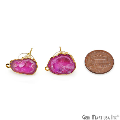 DIY Agate Slice Geode Druzy 21x17mm Gold Electroplated Loop Connector Studs Earrings - GemMartUSA