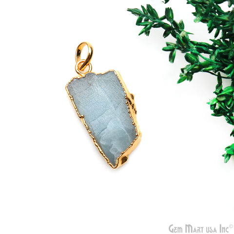 Aquamarine Free Form shape 33x16mm Gold Electroplated Gemstone Single Bail Pendant