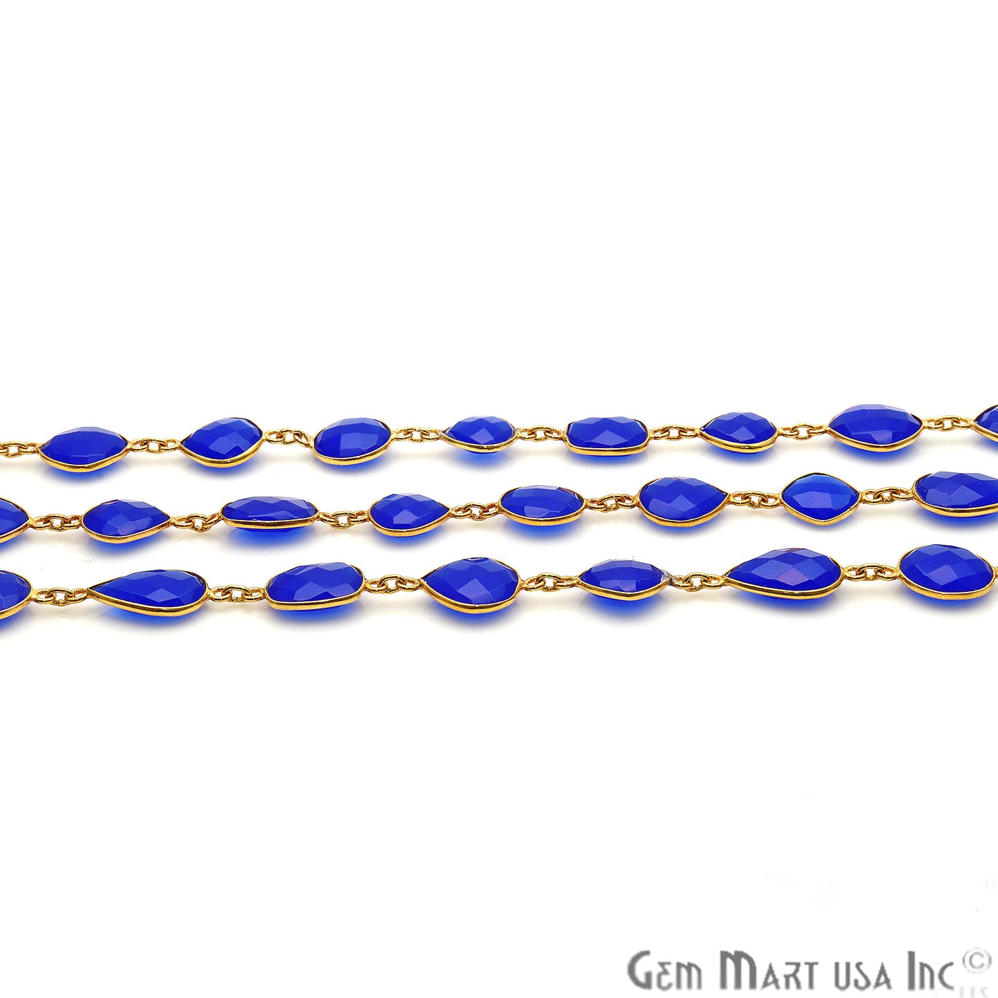 Blue Chalcedony 10-15mm Gold Plated Mix Shape Bezel Continuous Connector Chain - GemMartUSA (764260941871)