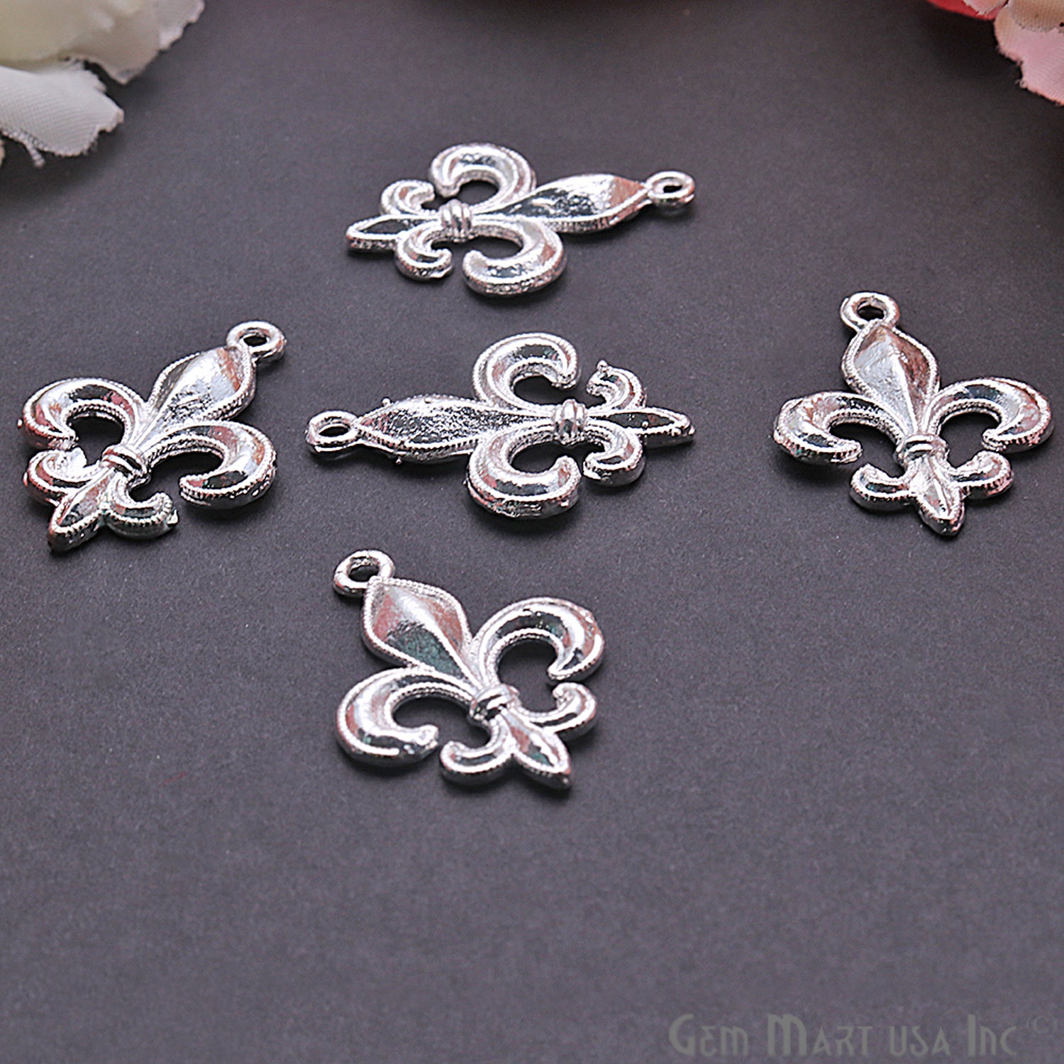 Fleur de Lis 28x19mm Chandelier Finding Charm Connector (Pick Your Metal) - GemMartUSA