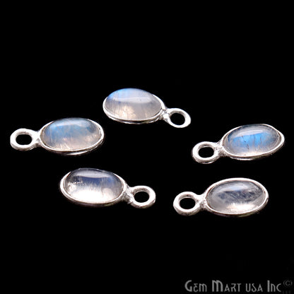 Rainbow Moonstone Cabochon 6x4mm Oval Shape Silver Plated Single Bail Gemstone Connector - GemMartUSA