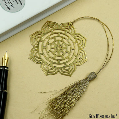 Mandala Lotus Circular Brass Metal Bookmark with tassel Gold Plated Finish Reader’s Gift Mother’s Day Gift Him Her Anniversary & Souvenir