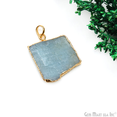 Aquamarine Free Form shape 31x26mm Gold Electroplated Gemstone Single Bail Pendant