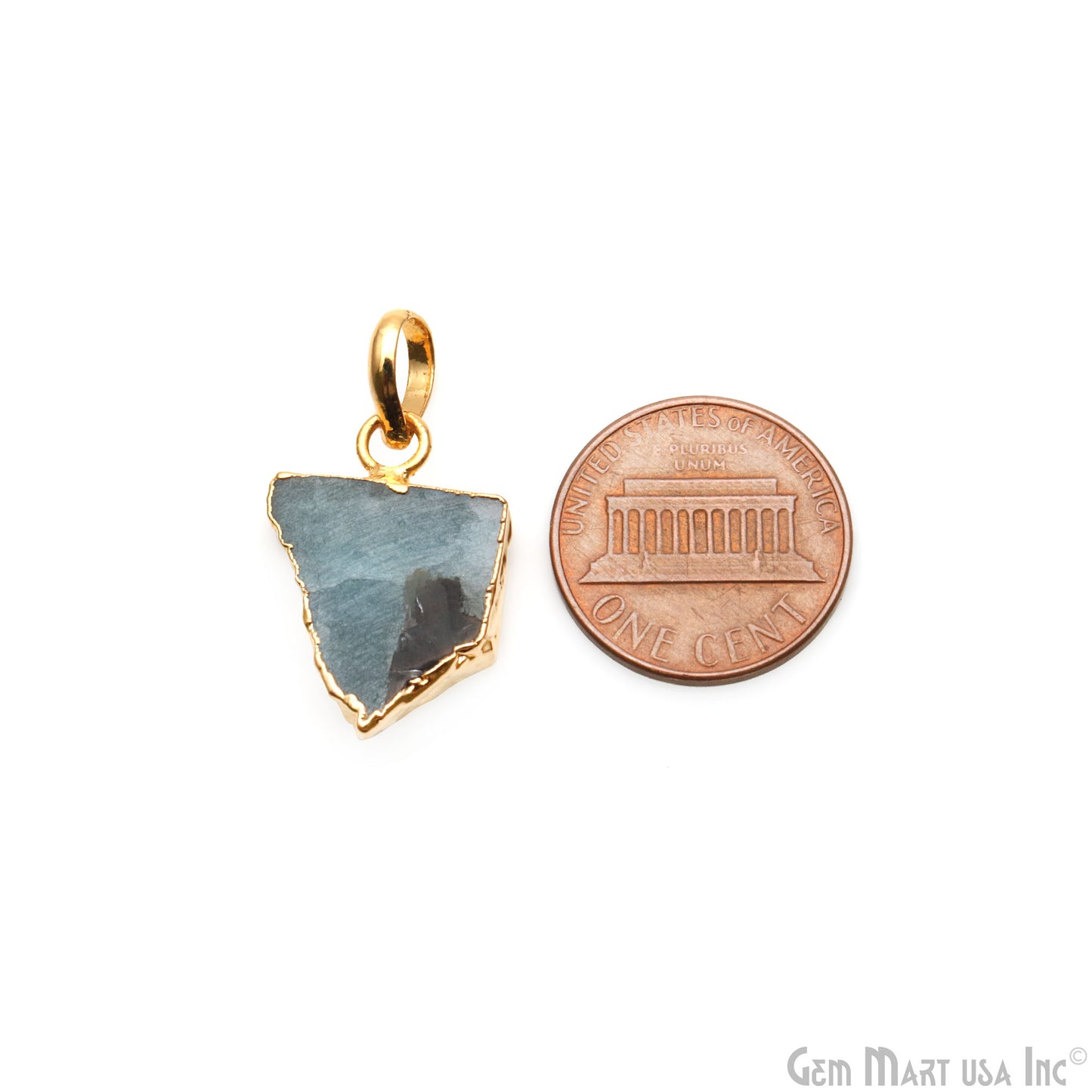 Aquamarine Free Form shape 21x15mm Gold Electroplated Gemstone Single Bail Pendant