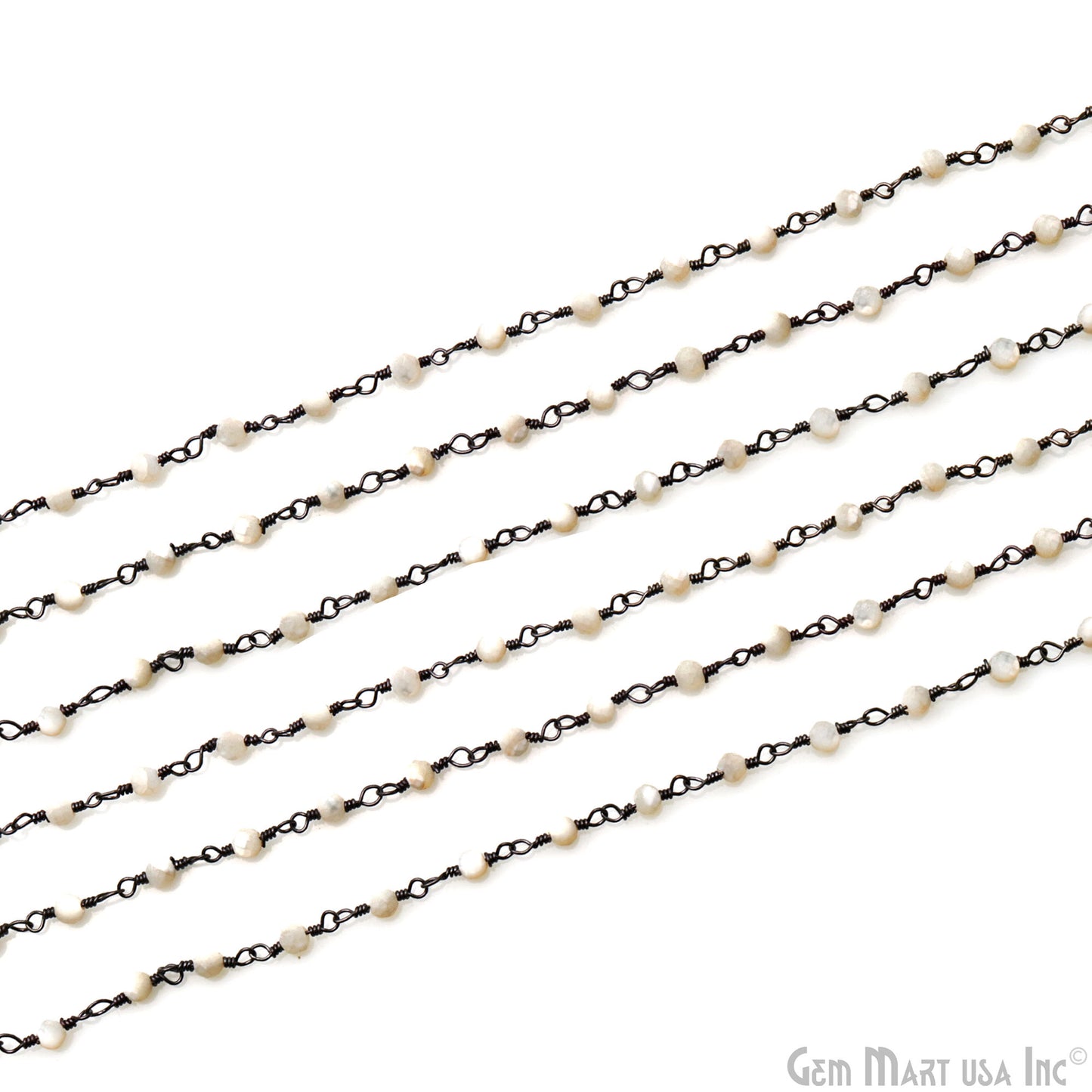 Mother Of Pearl 2.5-3mm Oxidized Beaded Wire Wrapped Rosary Chain