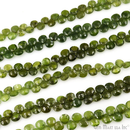 Peridot Heart Beads, 7 Inch Gemstone Strands, Drilled Strung Briolette Beads, Heart Shape, 7mm