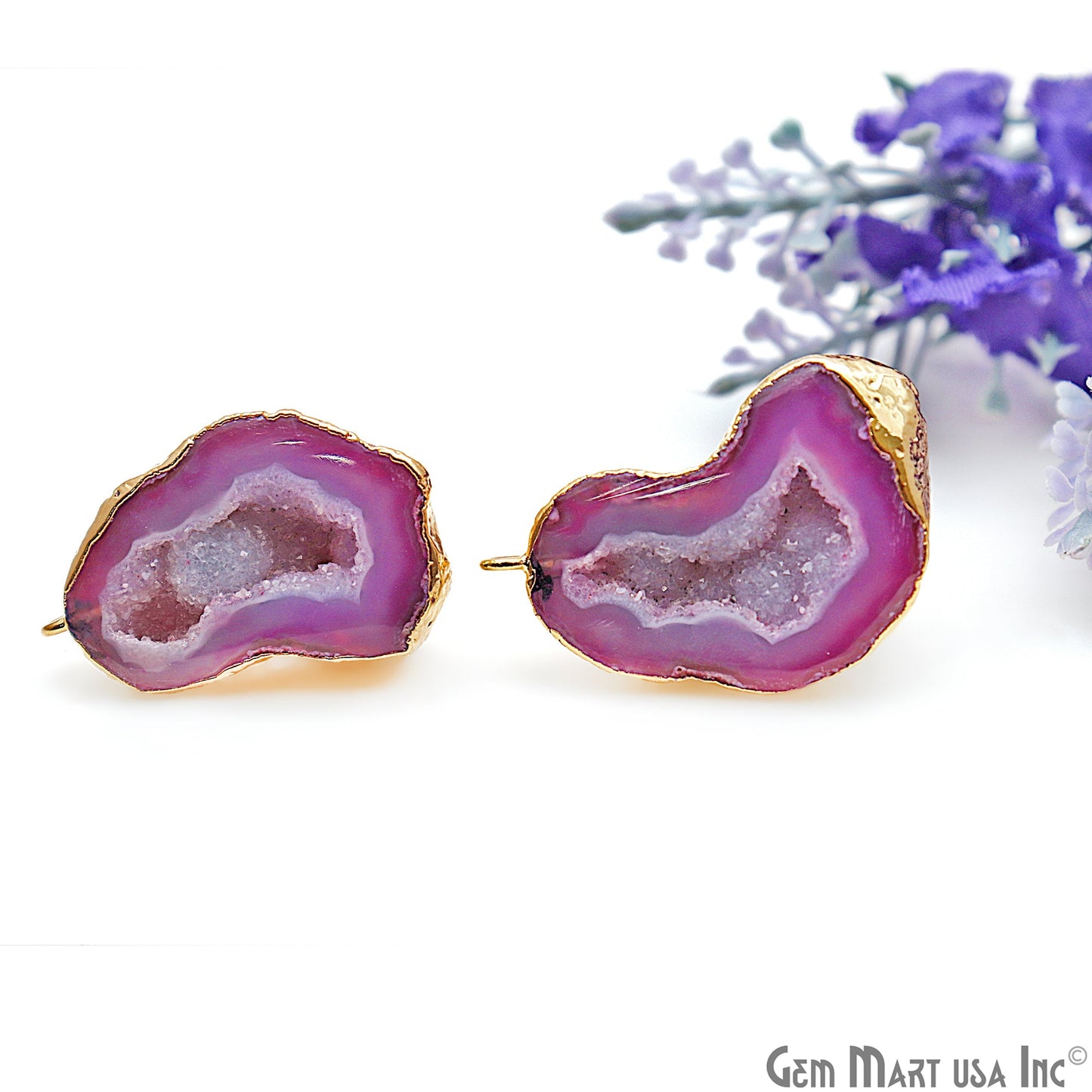 DIY Agate Slice Geode Druzy Gold Edged Loop Connector Studs Earrings