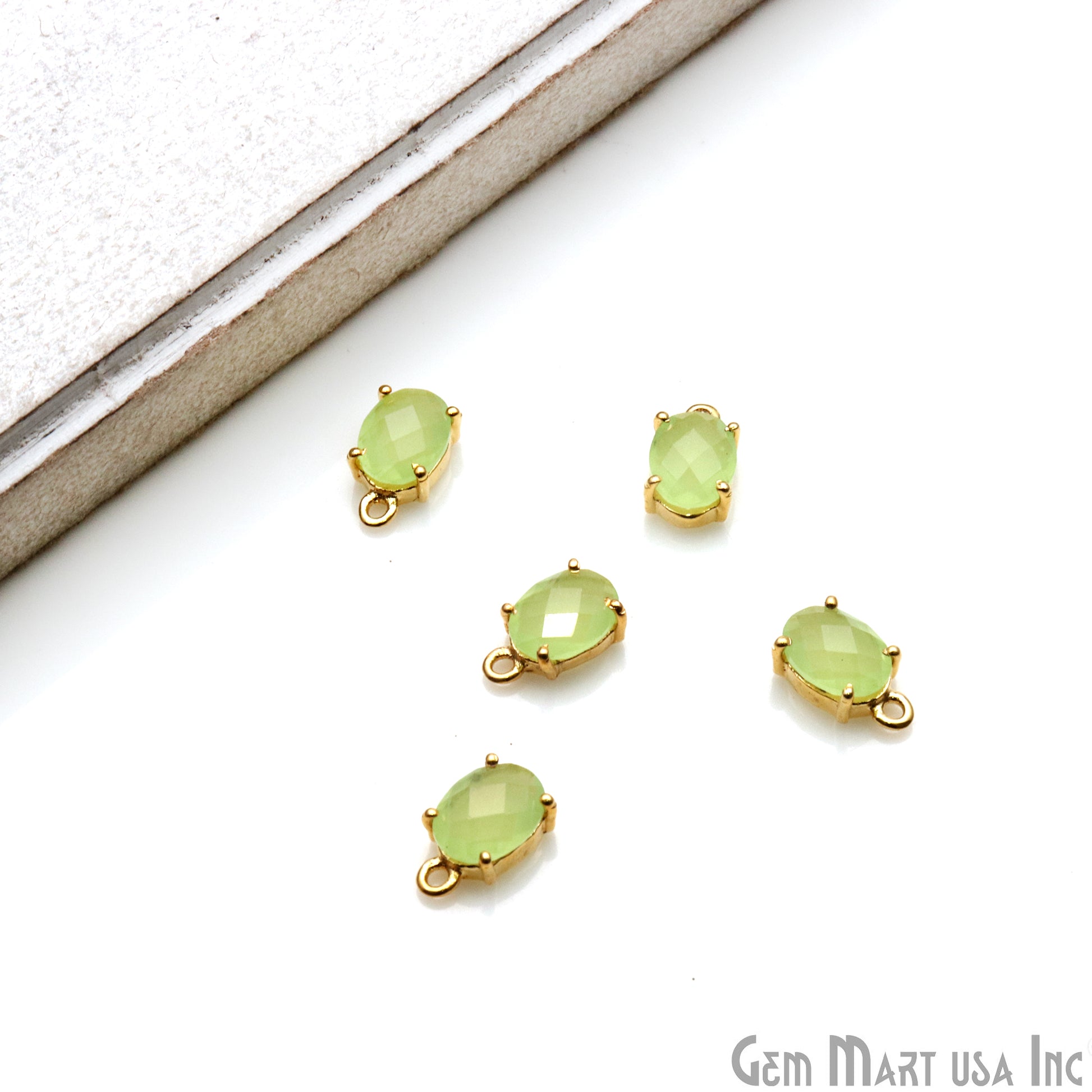 Oval 6x8mm Gold Plated Prong Setting Gemstone Connector (Pick Stone) - GemMartUSA