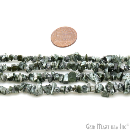 Seraphinite Chip Beads, 34 Inch, Natural Chip Strands, Drilled Strung Nugget Beads, 3-7mm, Polished, GemMartUSA (CHES-70001)