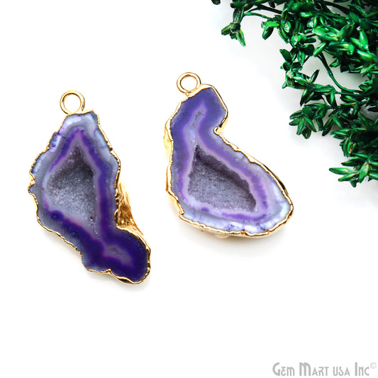 Geode Druzy 37x17mm Organic Gold Electroplated Single Bail Gemstone Earring Connector 1 Pair