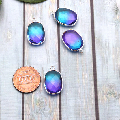 Aura Quartz 12x16mm Octagon Shape Doublet Quartz Gemstone Connector (Pick Your Color, Plating, Bail) - GemMartUSA