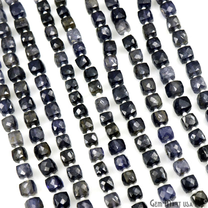 Iolite Cube Beads, 7 Inch Gemstone Strands, Drilled Strung Briolette Beads, Cube Shape, 6-7mm