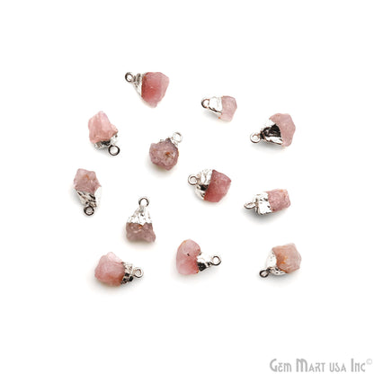 Rough Rose Quartz Gemstone 15x10mm Organic Silver Edged Single Bail Connector Charm