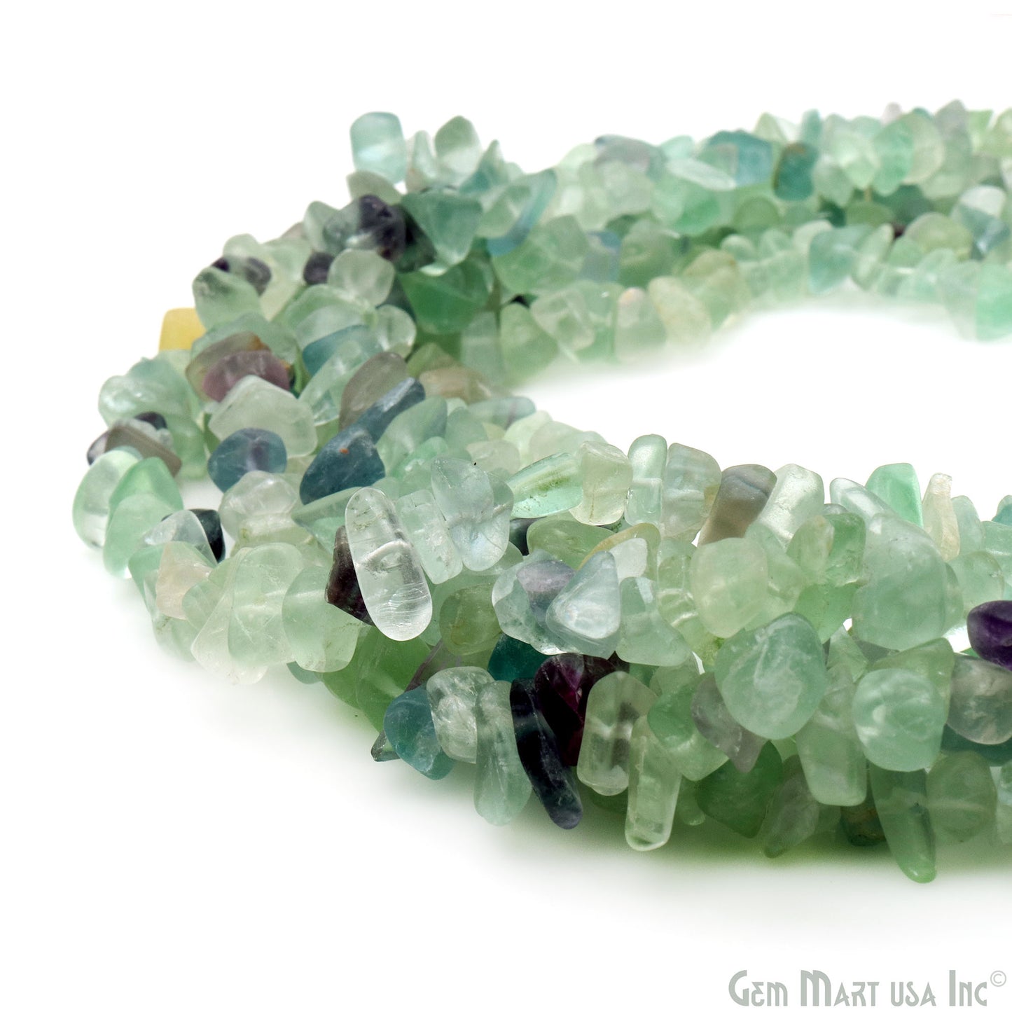 Flourite Chip Beads, 34 Inch, Natural Chip Strands, Drilled Strung Nugget Beads, 7-10mm, Polished, GemmartUSA (CHFL-70004)